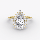 Floral Cathedral Pear Cut Pave Halo Engagement Ring - Intou