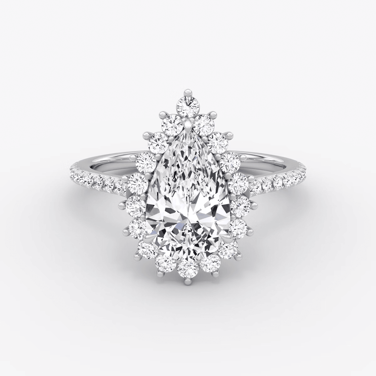 Floral Cathedral Pear Cut Pave Halo Engagement Ring - Intou