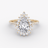 Floral Cathedral Pear Cut Pave Halo Engagement Ring - Intou