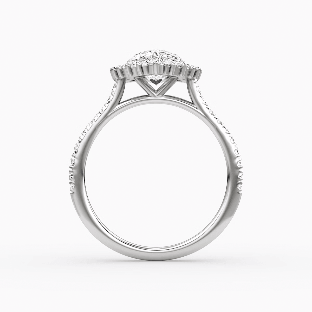 Floral Cathedral Pear Cut Pave Halo Engagement Ring - Intou