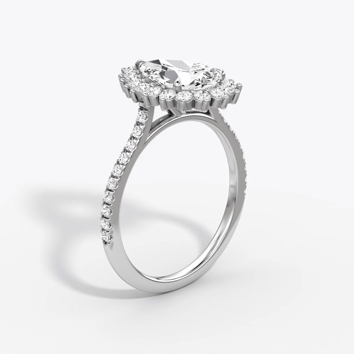 Floral Cathedral Pear Cut Pave Halo Engagement Ring - Intou