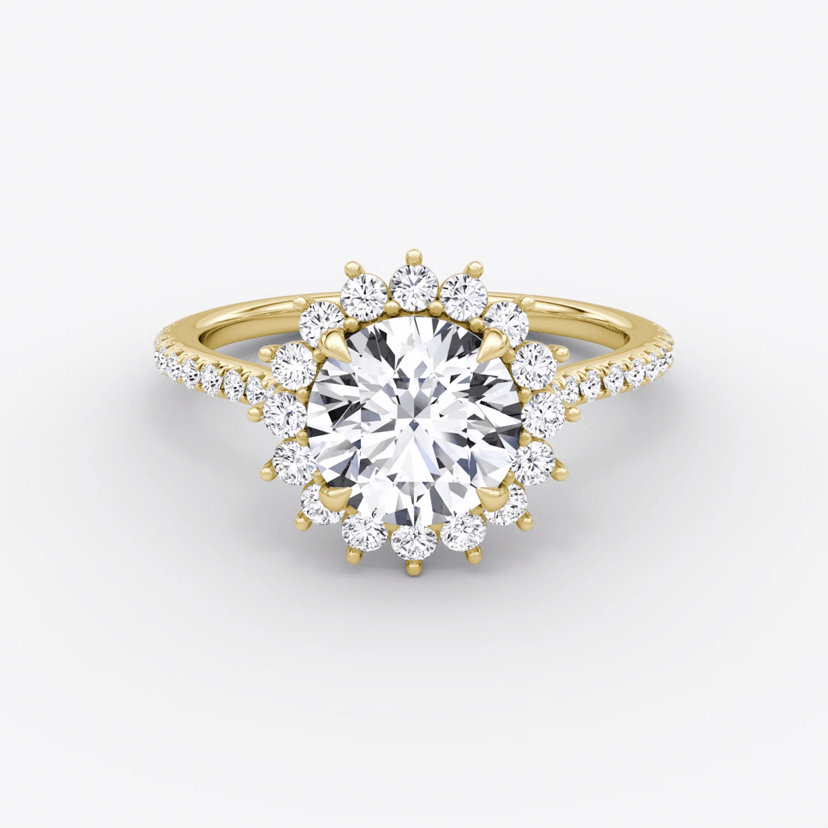 Floral Cathedral Round Cut Pave Halo Engagement Ring - Intou