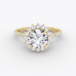 Floral Cathedral Round Cut Pave Halo Engagement Ring - Intou