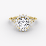 Floral Cathedral Round Cut Pave Halo Engagement Ring - Intou