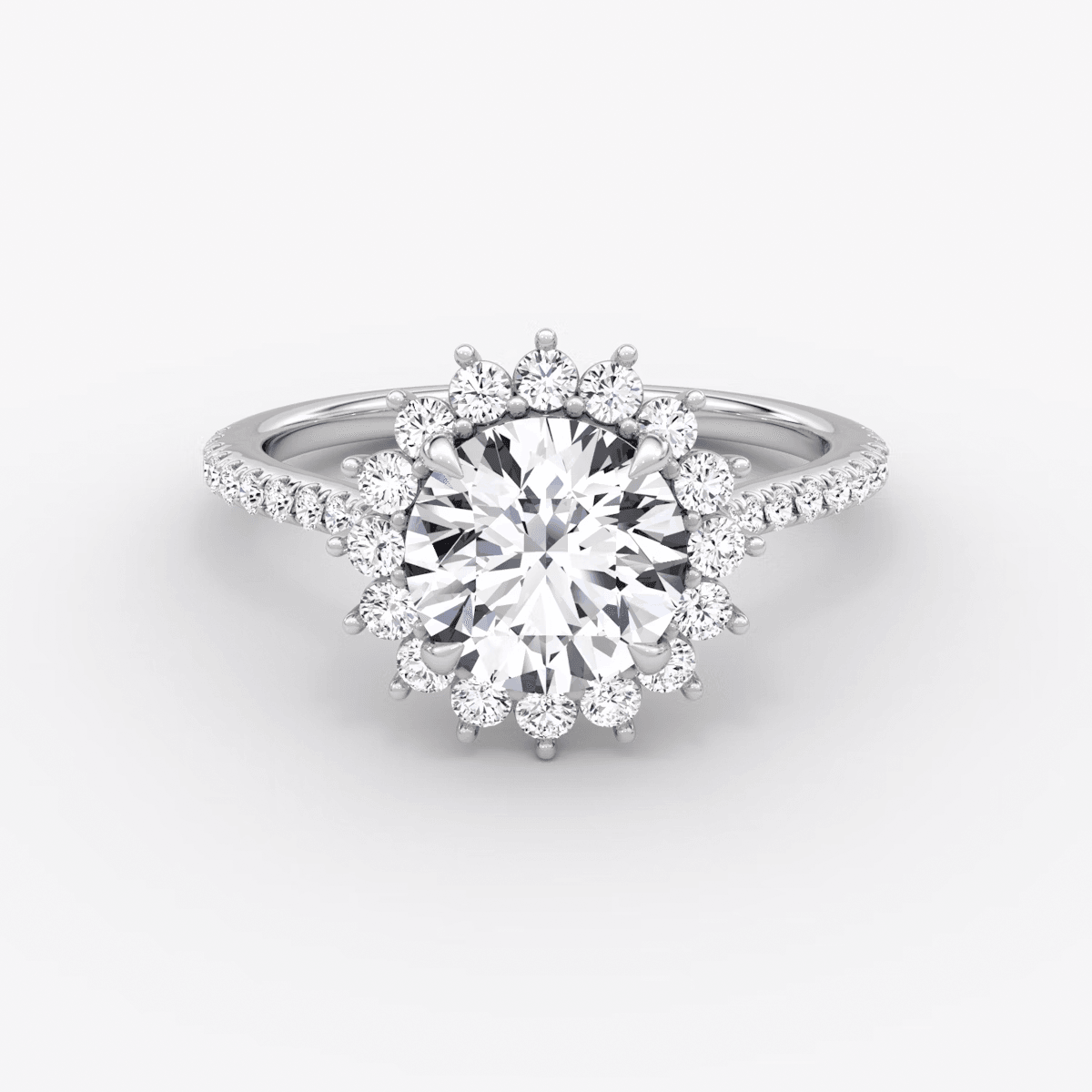 Floral Cathedral Round Cut Pave Halo Engagement Ring - Intou