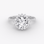 Floral Cathedral Round Cut Pave Halo Engagement Ring - Intou