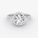 Floral Cathedral Round Cut Pave Halo Engagement Ring - Intou