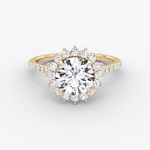 Floral Cathedral Round Cut Pave Halo Engagement Ring - Intou