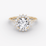 Floral Cathedral Round Cut Pave Halo Engagement Ring - Intou