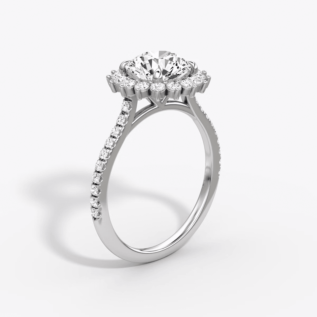 Floral Cathedral Round Cut Pave Halo Engagement Ring - Intou