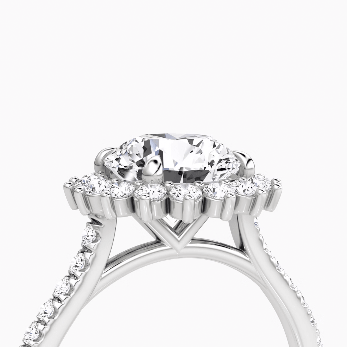 Floral Cathedral Round Cut Pave Halo Engagement Ring - Intou