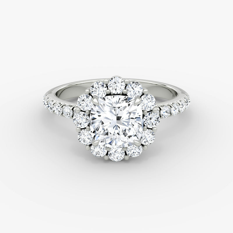 Floral Halo Cushion Engagement Ring - Intou