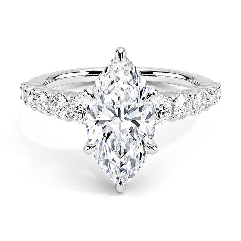 Marquise Cut Graduated Diamond Engagement Ring - Intou