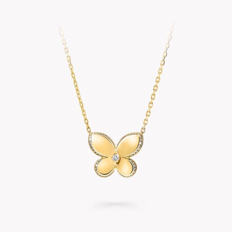 Pavé Butterfly Diamond Pendant Necklace(18K Yellow Gold) - Intou