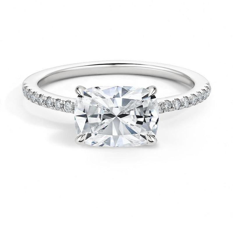 Pave East-West Cushion Cut Diamond Engagement Ring - Intou