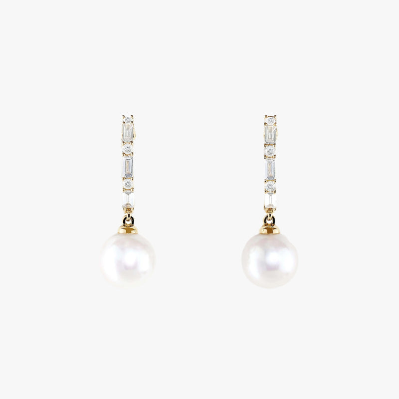 Pearl 18K Yellow Gold Pearl and Diamond Earrings - Intou