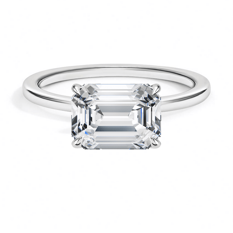 Plain East-West Emerald Cut Solitaire Engagement Ring - Intou