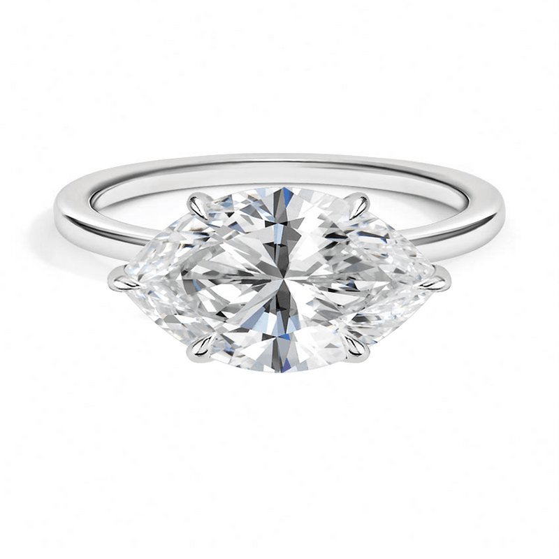 Plain East-West Marquise Cut Solitaire Engagement Ring - Intou