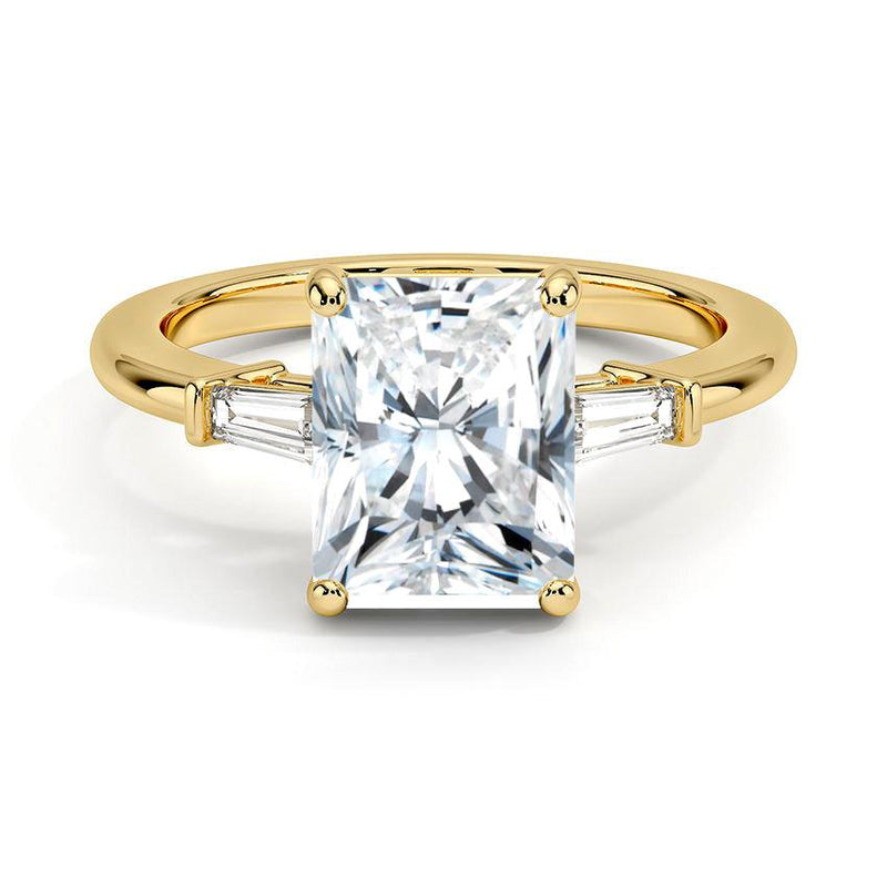 Radiant Cut Tapered Baguette Three Stone Diamond Engagement Ring - Intou