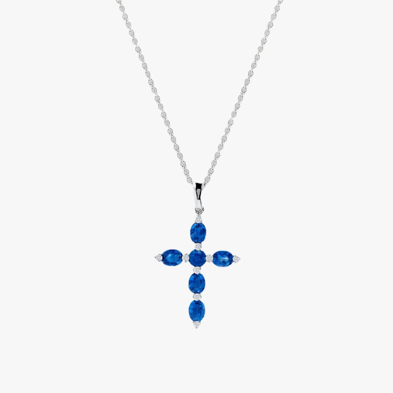 Royal Bleu 18K White Gold Blue Sapphire Cross Pendant