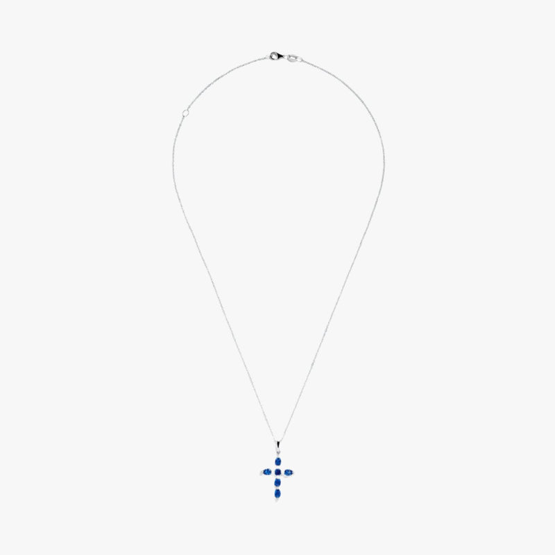 Royal Bleu 18K White Gold Blue Sapphire Cross Pendant