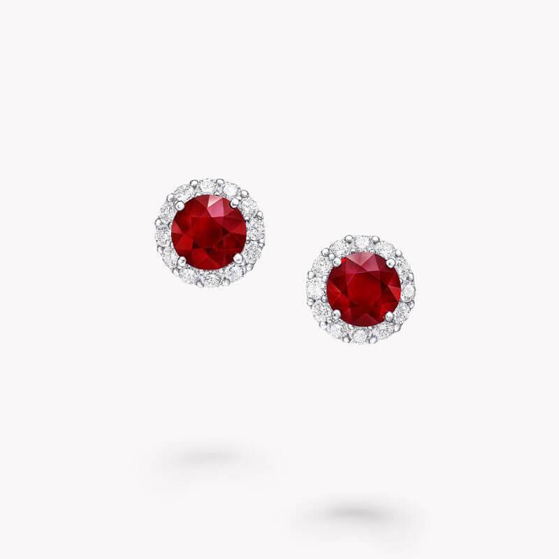 Ruby Halo Diamond Stud Earrings - Intou