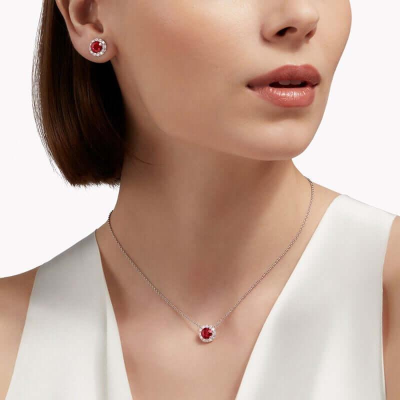 Ruby Halo Diamond Stud Earrings - Intou